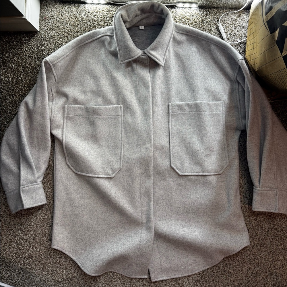 Gray Oversized Button-Up Shirt